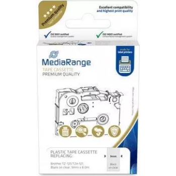MediaRange plastlindikassett MRBTZ121 9mm 8m must läbipaistval