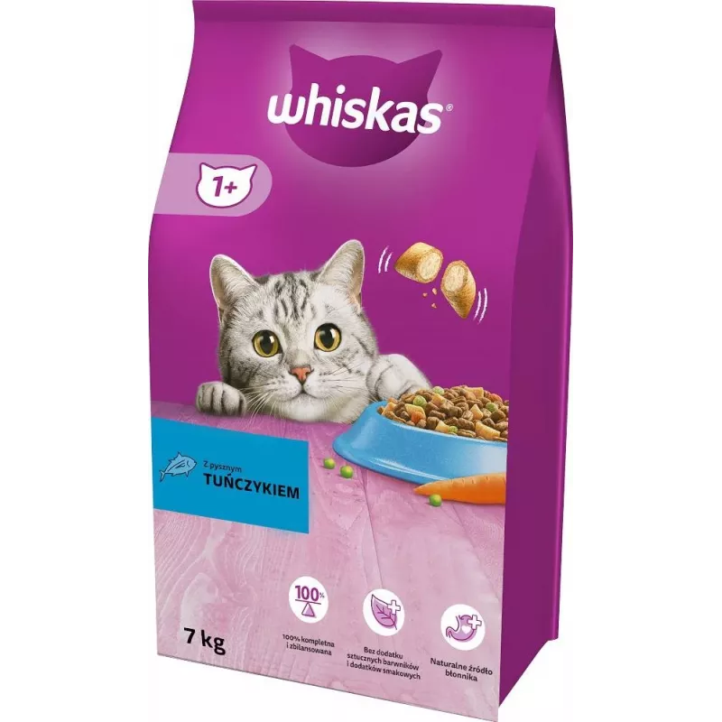 Kuiv kassitoit Whiskas Cat Adult tuunikalaga 7 kg — täisväärtuslik kuivkrokett täiskasvanud kassidele, 30,8% valku, 12% rasva