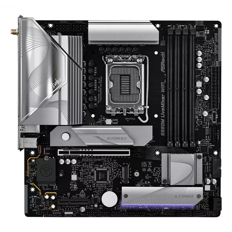 Emaplaat ASRock B860M LiveMixer WiFi — Intel B860, LGA 1851, micro ATX, DDR5, 4x DIMM, Wi‑Fi 6E, 2.5Gb LAN