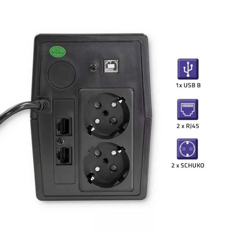 Qoltec Monolith UPS Double-conversion Online 0,65 kVA 360 W 2 AC-pistikupesa