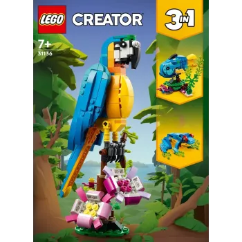 LEGO ehituskomplekt Eksootiline Papagoi 31136 — Creator vitriinmudel, 253 tükki, 220×120×110 mm