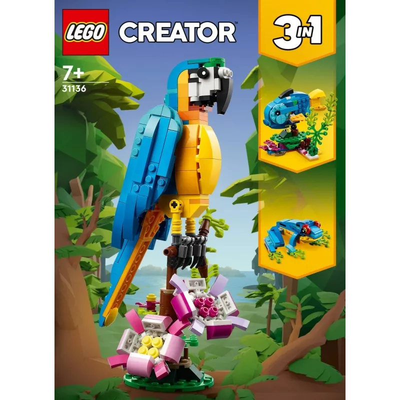 LEGO ehituskomplekt Eksootiline Papagoi 31136 — Creator vitriinmudel, 253 tükki, 220×120×110 mm