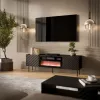 TV-kapp Cama Meble LUCCA 180x40x59 cm, must pealispind ja raam, puitlaastplaat, sisaldab musta kaminat