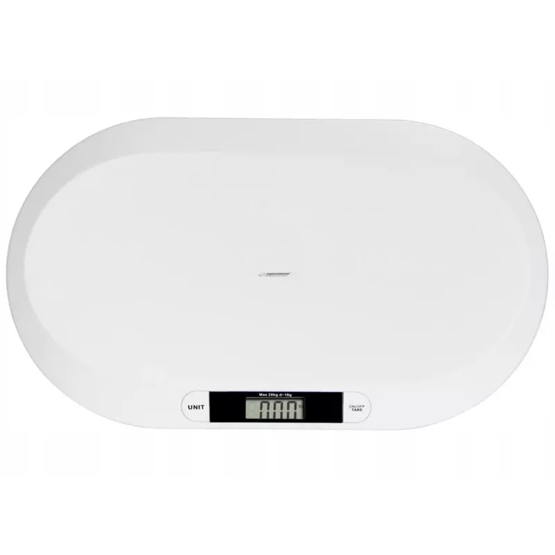 Elektrooniline imikukaal ESPERANZA EBS019 — kaalumisvahemik 0,03–20 kg, 0,01 kg jaotus, suur 60×25 mm LCD, valge