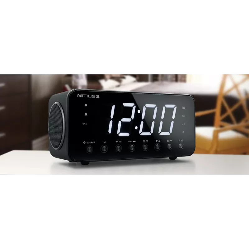 Kellraadio Muse M-192 CR — digitaalkell, FM-tuuner, 1,8-tolline LED-ekraan, must puit, AC 100–240 V, AAA varutoide