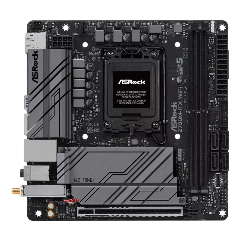 Emaplaat ASRock Z790M-ITX WiFi — Intel Z790, LGA 1700, mini ITX, DDR5, 2x DIMM, 64 GB, 2,5Gb LAN, Wi‑Fi 6E