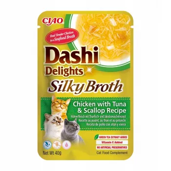 Märg kassimaius INABA Dashi Delights — kana tuunikala ja kammkarbiga, 40 g kotike, 93% niiskust, 5,5% valku