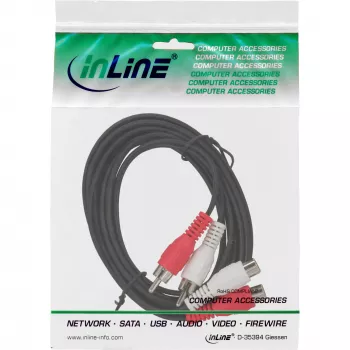 InLine helikaabel 2x RCA isane / emane 20m, 2 x RCA, Isane, 2 x RCA, Emane, 20 m, Must