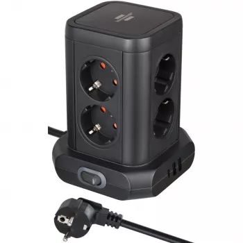 Pistikupesade torn Brennenstuhl 1153560010 — 8 pistikupesa, 2×USB-A, 1×USB-C, must