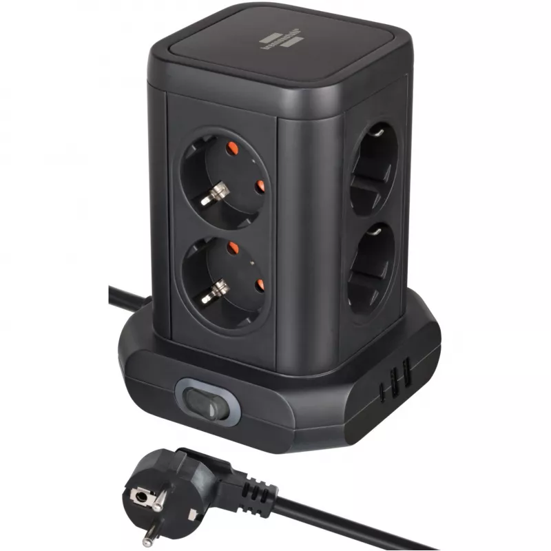 Pistikupesade torn Brennenstuhl 1153560010 — 8 pistikupesa, 2×USB-A, 1×USB-C, must