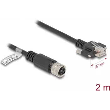 Võrgukaabel DeLOCK M12 kaabel D-kodeeritud 4 kontaktiga emane kuni RJ45 pistikuni Cat.5e 2 m must