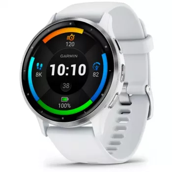 Nutikell GARMIN Venu 3 — 1,4-tolline AMOLED, 45 mm korpus, GPS, Wi‑Fi, 8 GB, hõbedane/valge, silikoonrihm