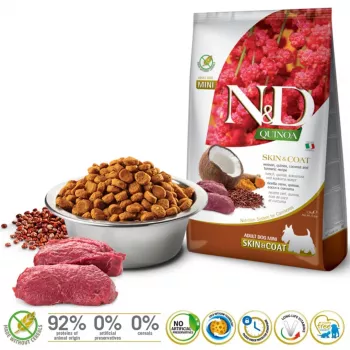 FARMINA N&D Quinoa Dog Skin&Coat Venison, Coconut Adult Mini - kuiv koeratoit - 2,5 kg
