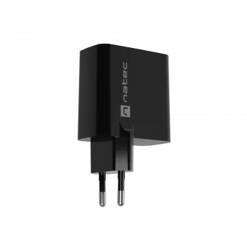 Juhtmega mobiilseadme laadija NATEC NUC-2145, 65W, USB-C PD 3.0 + QC 3.0, 1x USB-C, 1x USB-A, 110–240 V, must