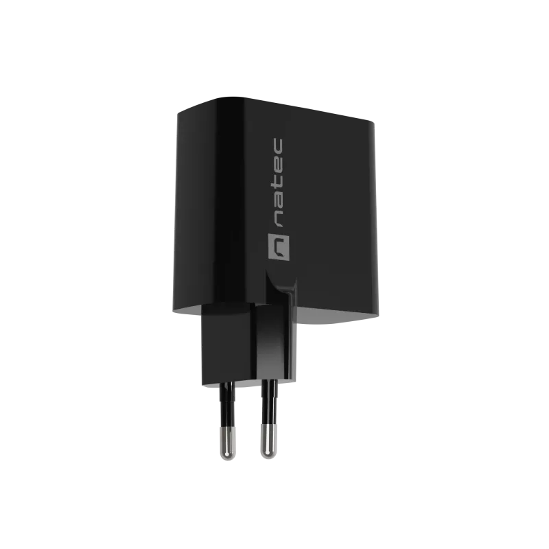 Juhtmega mobiilseadme laadija NATEC NUC-2145, 65W, USB-C PD 3.0 + QC 3.0, 1x USB-C, 1x USB-A, 110–240 V, must