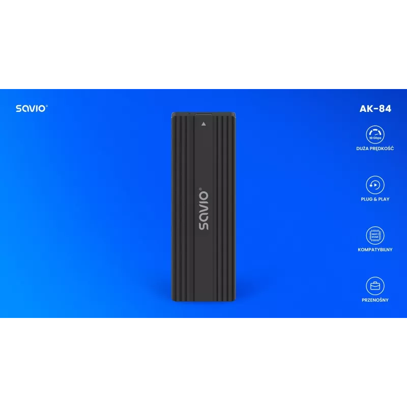 SSD-korpus SAVIO AK-84 must M.2-ketastele, USB 10 Gbit/s (tüüp-A / USB-C), alumiinium + ABS