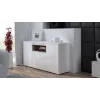 Külgpuhvet Cama Meble VIVA 150 — valge/valge läikiv ja sonoma tamm, 3 ust, 5 riiulit, 1500×450×800 mm