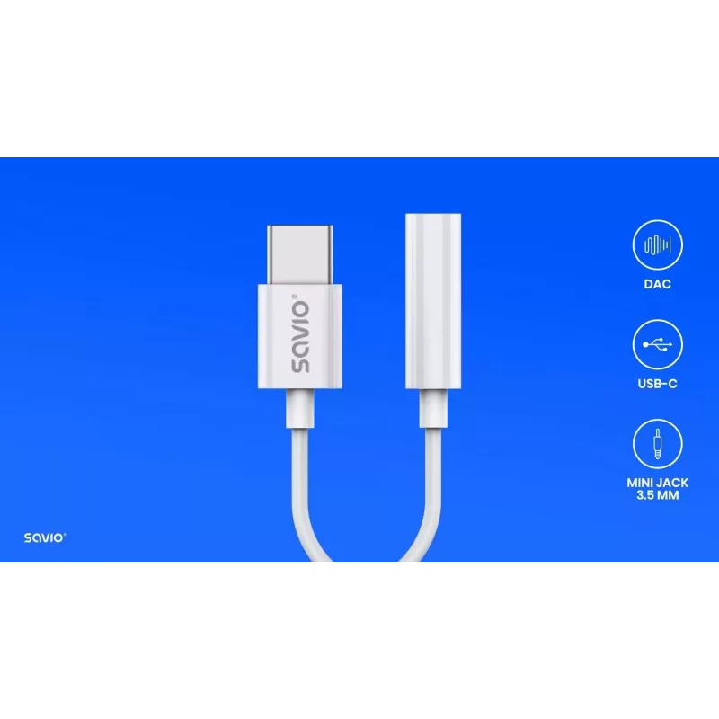 USB Type 3.1 C (M) – Jack 3.5mm (F) Audio adapter Valge SAVIO AK-51