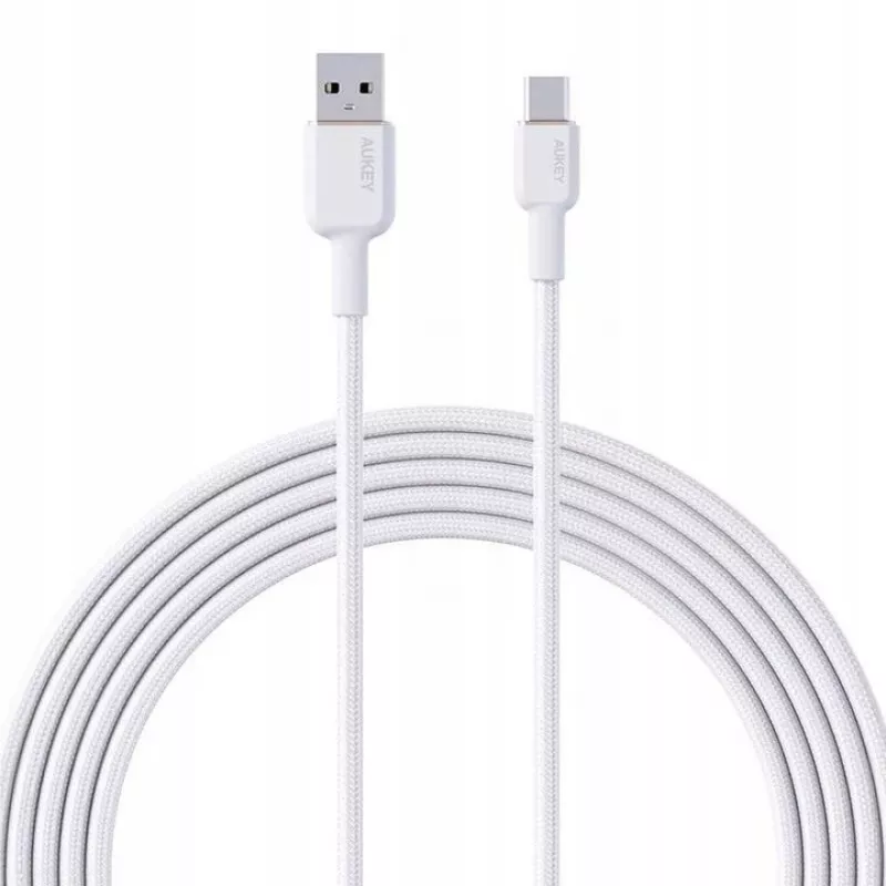 AUKEY CB-NAC1 Valge nailonpunutud USB-C – USB-A kaabel