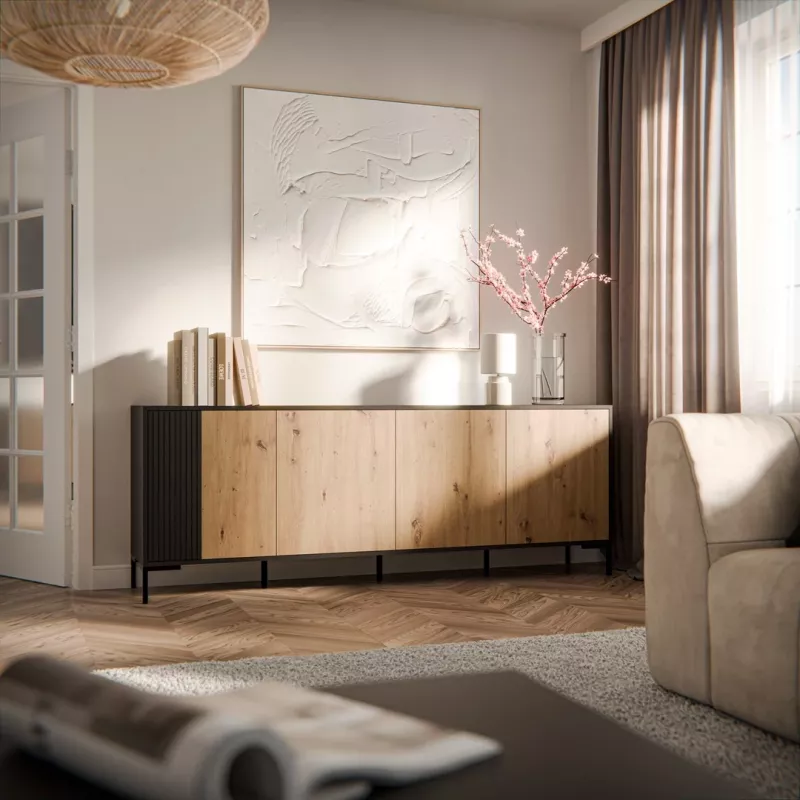 Cama meble'i MERCI kummut 200 x 40 x 74 cm — must/artisan tamm, puitlaastplaat