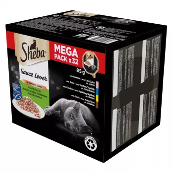 Märg kassitoit karbikesega Sheba assortii 32 x 85 g — segu linnulihast, pardist, lõhest, tuunikalast