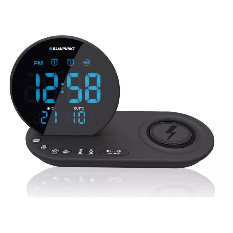 FM PLL äratuskell-raadio/ÄRATUS/USB/CR85BK LAADIMINE/Juhtmevaba laadimine/Sise/välis temperatuur/must