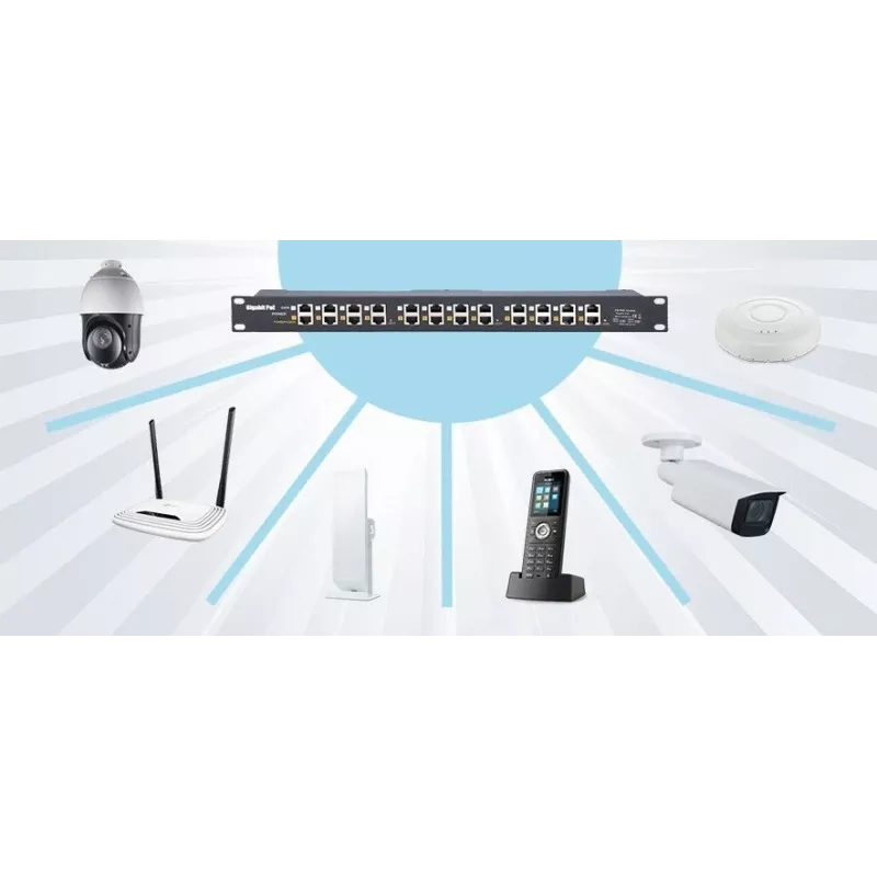 Extralink Gigabit PoE-sisestaja 16 porti 16x 1000Mb/s RJ45, raamile paigaldatav
