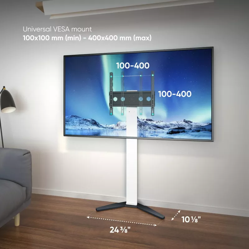 TV-alus/statiiv ONKRON TS1140-W ekraanidele 66–165,1 cm (26–65 tolli), 35 kg, VESA 100x100–400x400, kõrgus 880–1100 mm, valge