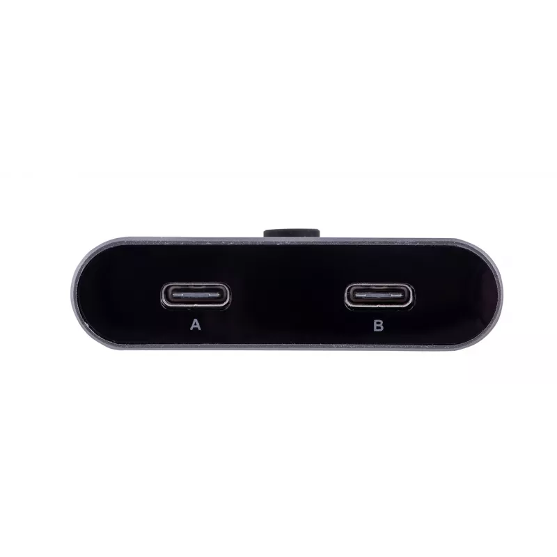 Dokkimisjaam Unitek D1078A — USB-C jaotur, 2x USB-C sisend, 1x USB-C väljund, 100 W PD, 4K tugi, max 3480×2160, hall