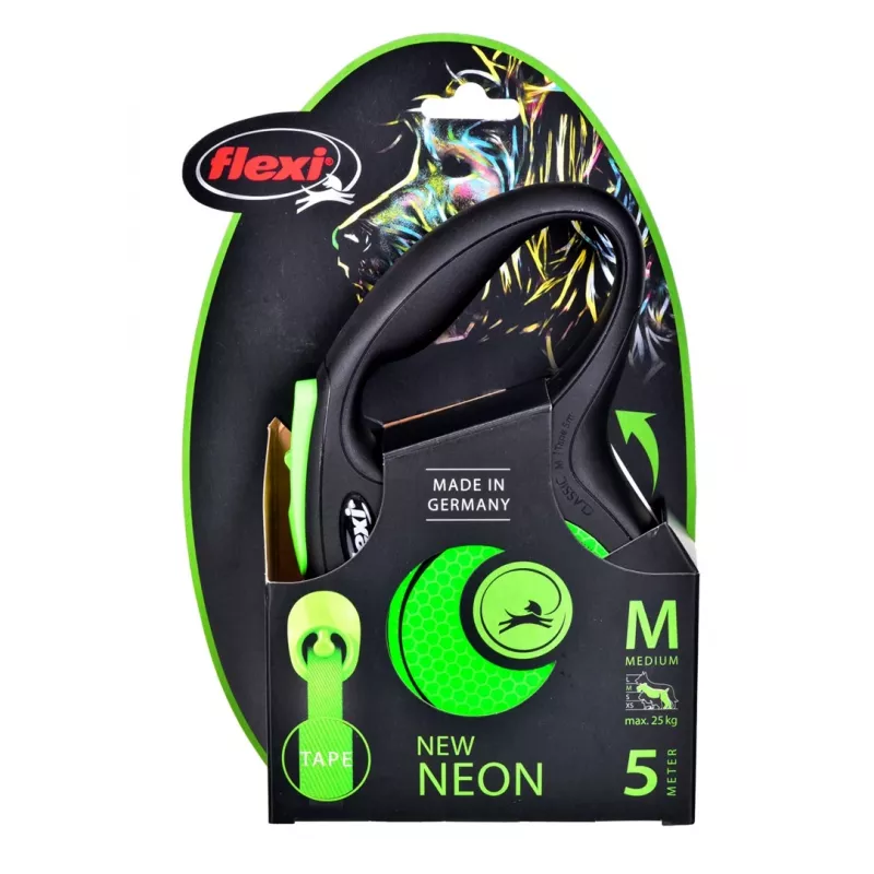 FLEXI uus Neon M - sissetõmmatav jalutusrihm - 5 m