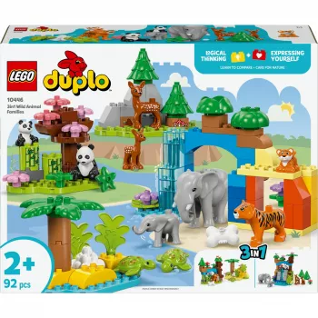 Mänguasjakomplekt LEGO DUPLO Town Wild Animal Families 3-in-1 10446 — 92 osa, alates 2. eluaastast, 200×220×340 mm