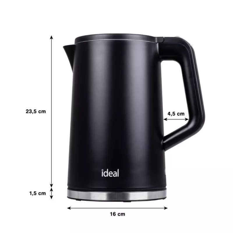 IDEALi veekeetja 1,7 l, terasest korpus, võimsus 1500 W, must