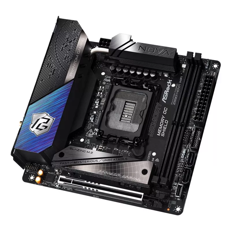 Emaplaat ASRock Phantom Gaming Z890I Nova WiFi — Intel Z890, LGA 1851, mini ITX, DDR5, 2x M.2, Wi‑Fi 6E/7, 5Gb LAN, Thunderbolt
