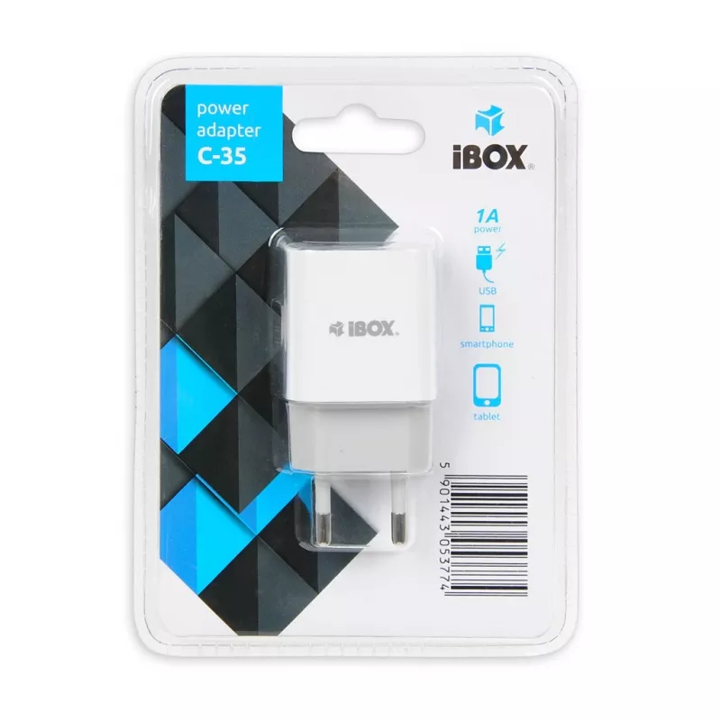 AC-siselaadija IBOX C-35 Universal Valge — 5 V max, 0,3 A sisend, 1 A USB-väljund