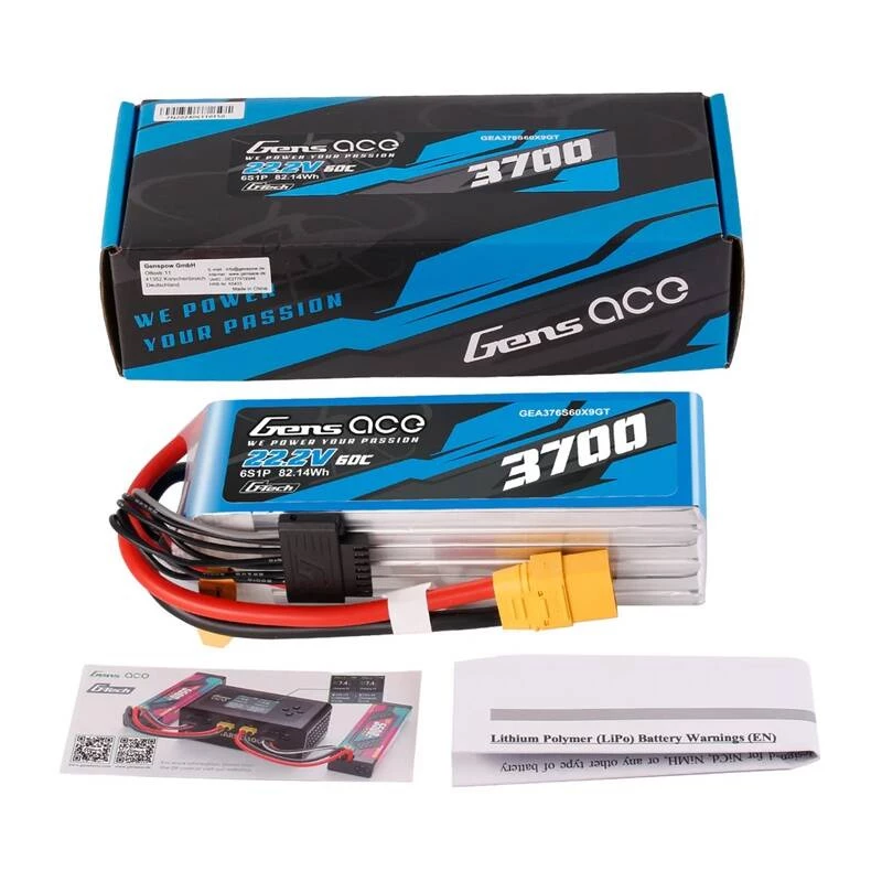 Aku Gens ace GEA376S60X9GT 22,2 V LiPo sisseehitatud, RC-mudelitele, 0,536 kg, must/sinine/hall/valge