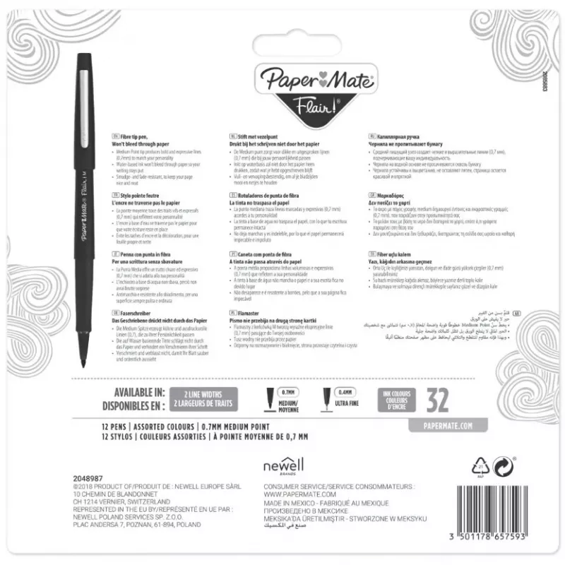 Felt Pen Medium Papermate Flair 12 tk