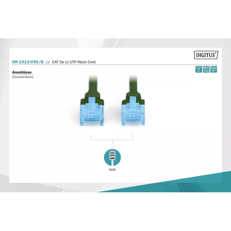 Võrguparandusjuhe DIGITUS CAT5e U/UTP, 3 m, RJ-45 kuni RJ-45, roheline