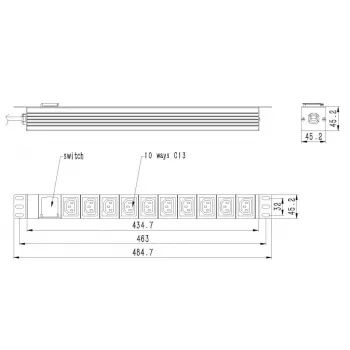 Toitejaotusseade GEMBIRD EG-PDU-10C132C19 — 10x C13 pistikupesa, 1U riiul, 16A C19 sisend, 2 m kaabel, 3500 W