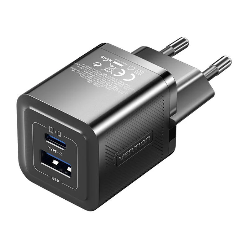Vention FEQB0-EU siseruumide vahelduvvoolu kiirlaadija 30W, 1x USB-C, must — nutitelefonile, tahvelarvutile, nutikellale, kõrvaklappidele