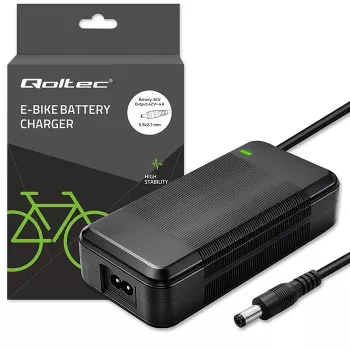 Laadija QOLTEC 36V–42V 4A e-jalgrattale, alalisvoolupistik 5,5×2,1 mm