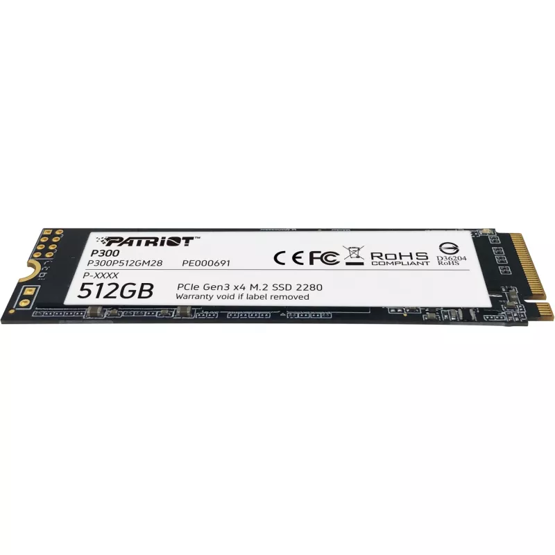 Sisemine SSD PATRIOT P300 512 GB M.2 PCIe NVMe — lugemine 1700 MB/s, kirjutamine 1200 MB/s, 3D NAND, 3,8 mm, TBW 240