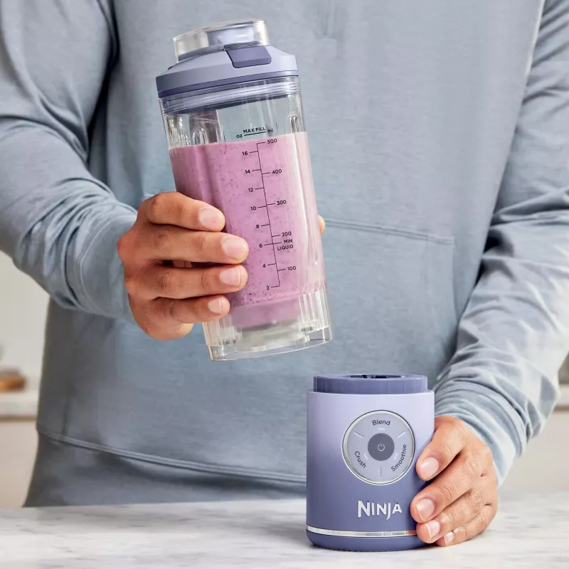 Kaasaskantav blender Ninja BC251EULD — 0,57 L nõu, aku 11,1 V, roostevabast terasest terad, lavendel/läbipaistev