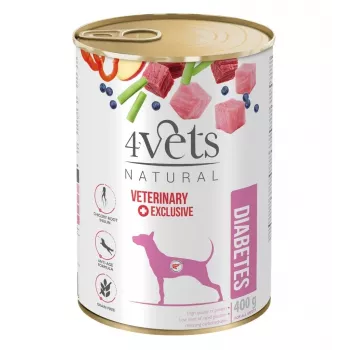 Märg koeratoit 4vets Natural Diabetes 400 g — veterinaardieet diabeetilistele täiskasvanud koertele, kalkun, 400 g, valk 5,5%, rasv 3,3%