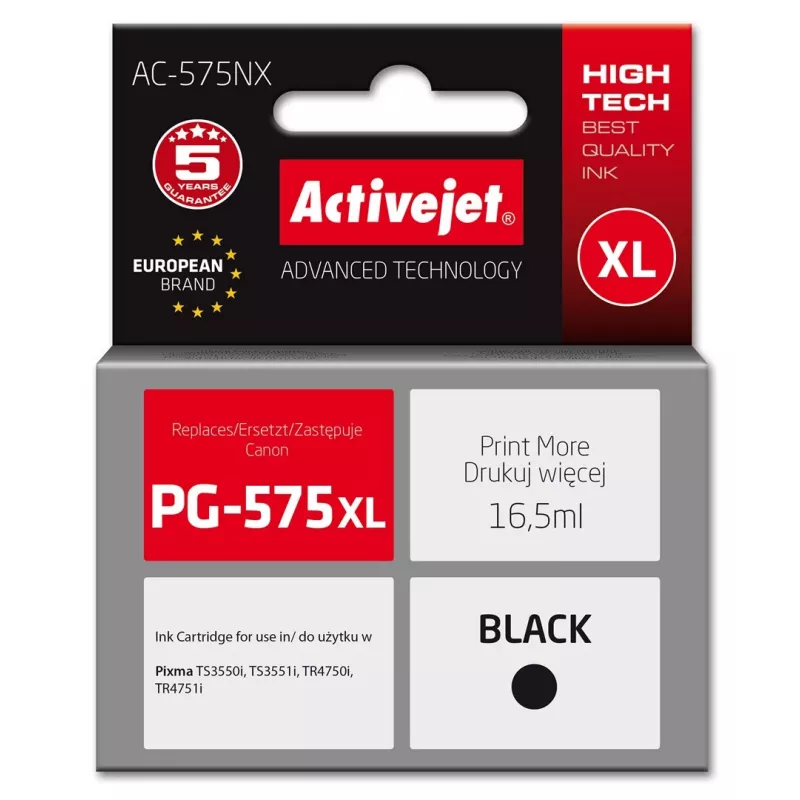 Activejet AC-575NX tint Canon printerile, asendus Canon PG-575XL; Supreme; 16,5 ml; must