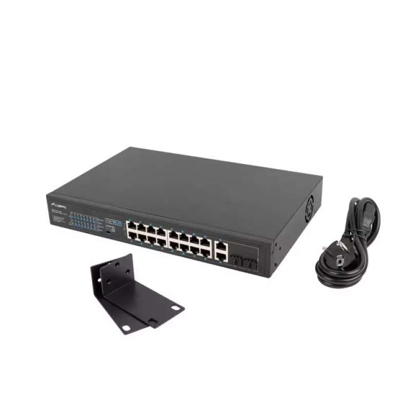 Haldamatu lüliti LANBERG RSFE-16P-2C-250 — 18-port Gigabit, 16x PoE+ (30W), 2x SFP, 250W, 1U, metall, riiulipaigaldus