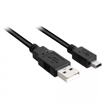 USB 2.0 kaabel, USB-A pistik > Mini-USB pistik (must, 0,5 meetrit, topeltvarjestusega)