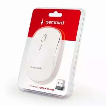 Juhtmevaba hiir GEMBIRD MUSW-4B-01-W, mõlemakäeline, optiline 1600 DPI, 4 nuppu, RF-juhtmevaba, valge