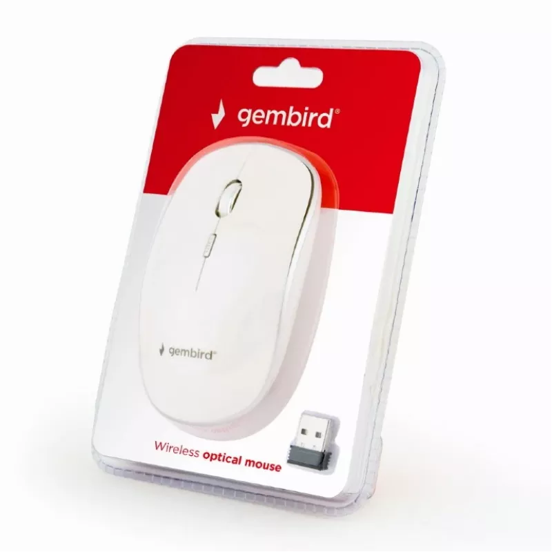 Juhtmevaba hiir GEMBIRD MUSW-4B-01-W, mõlemakäeline, optiline 1600 DPI, 4 nuppu, RF-juhtmevaba, valge