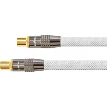 SAT antennikaabel, IEC/koaksiaalne pistik ja pesa kullatud, varjestus 120 db, 75 oomi, nailonpunutis valge, 3m, PYTHON® seeria (GC-M2004)
