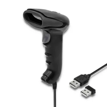 Pihustatav vöötkoodilugeja QOLTEC 50868 — 1D/2D laserskanner, USB-juhtmega ja juhtmevaba, töökaugus 600 mm, must